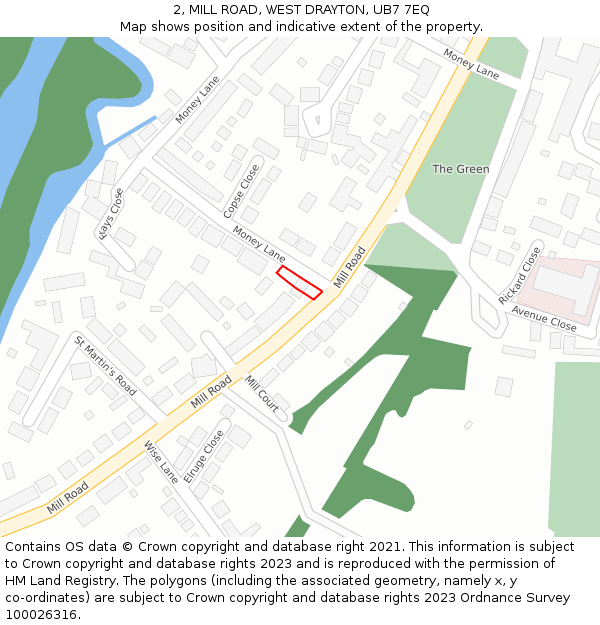 2, MILL ROAD, WEST DRAYTON, UB7 7EQ: Location map and indicative extent of plot