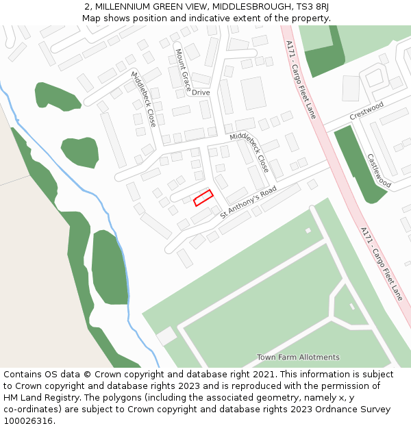 2, MILLENNIUM GREEN VIEW, MIDDLESBROUGH, TS3 8RJ: Location map and indicative extent of plot