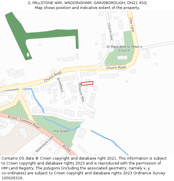 2, MILLSTONE WAY, WADDINGHAM, GAINSBOROUGH, DN21 4SQ: Location map and indicative extent of plot