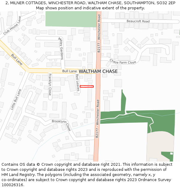 2, MILNER COTTAGES, WINCHESTER ROAD, WALTHAM CHASE, SOUTHAMPTON, SO32 2EP: Location map and indicative extent of plot