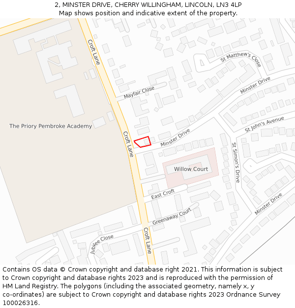 2, MINSTER DRIVE, CHERRY WILLINGHAM, LINCOLN, LN3 4LP: Location map and indicative extent of plot