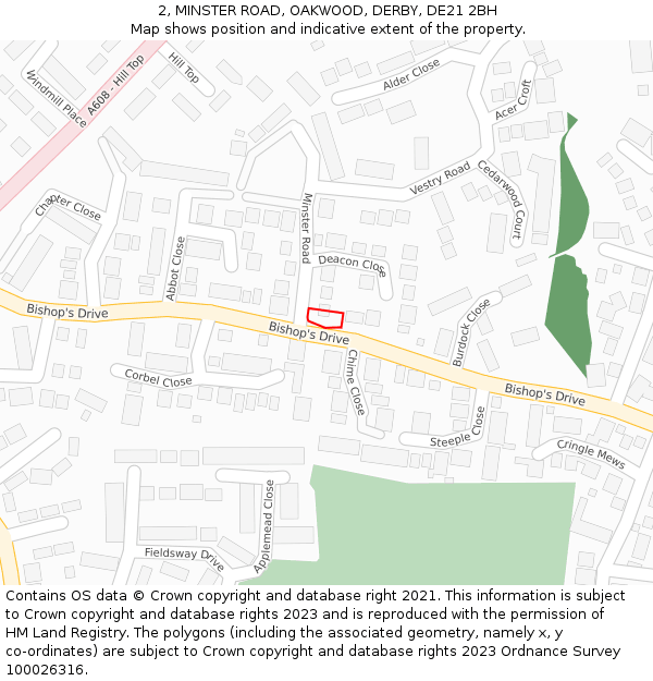 2, MINSTER ROAD, OAKWOOD, DERBY, DE21 2BH: Location map and indicative extent of plot