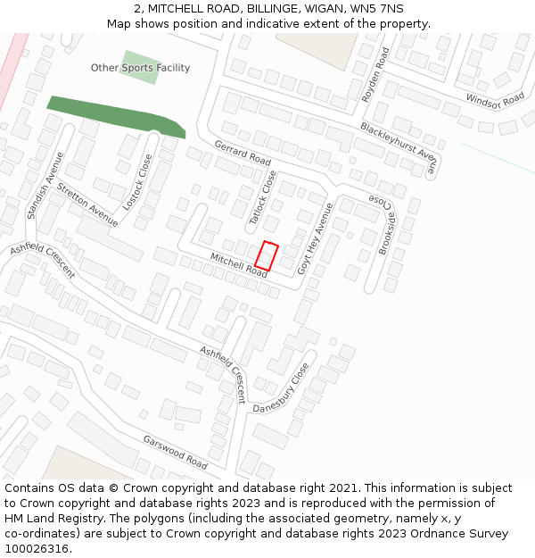 2, MITCHELL ROAD, BILLINGE, WIGAN, WN5 7NS: Location map and indicative extent of plot