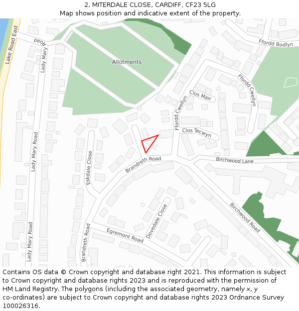 2, MITERDALE CLOSE, CARDIFF, CF23 5LG: Location map and indicative extent of plot