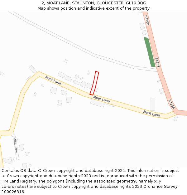 2, MOAT LANE, STAUNTON, GLOUCESTER, GL19 3QG: Location map and indicative extent of plot