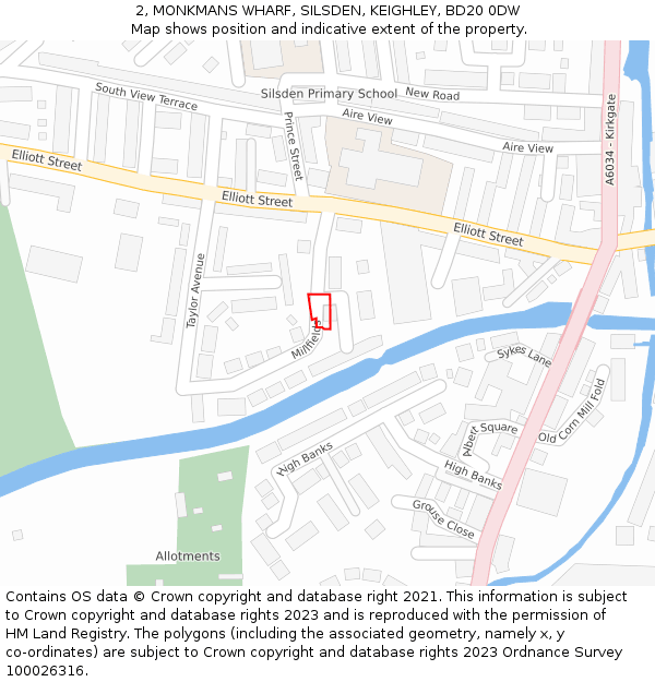 2, MONKMANS WHARF, SILSDEN, KEIGHLEY, BD20 0DW: Location map and indicative extent of plot