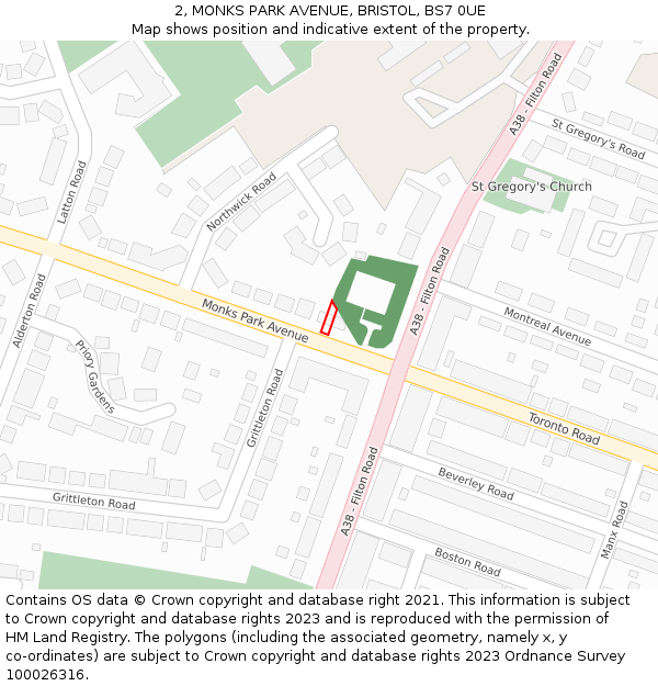 2, MONKS PARK AVENUE, BRISTOL, BS7 0UE: Location map and indicative extent of plot