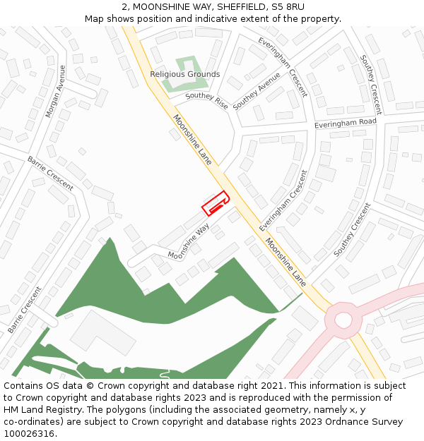 2, MOONSHINE WAY, SHEFFIELD, S5 8RU: Location map and indicative extent of plot