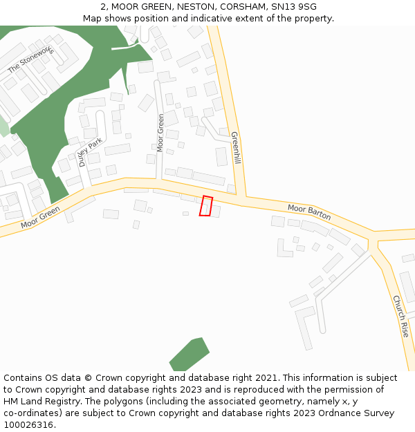 2, MOOR GREEN, NESTON, CORSHAM, SN13 9SG: Location map and indicative extent of plot