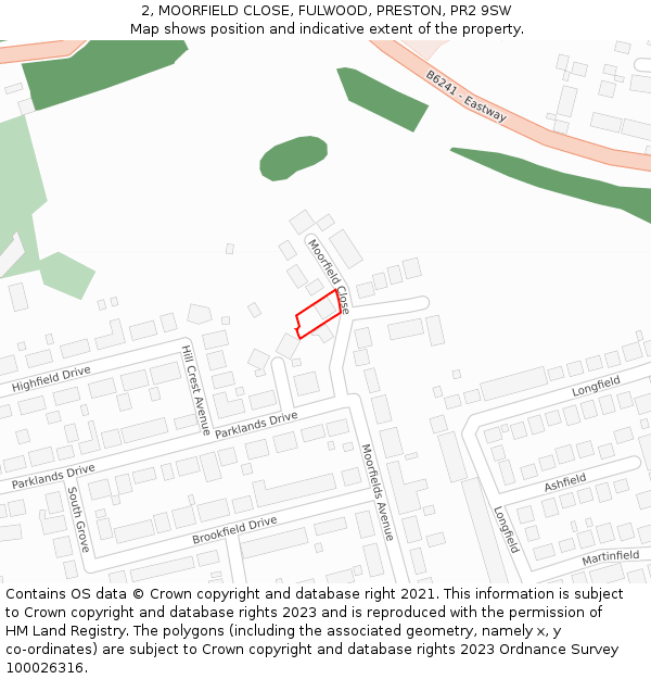 2, MOORFIELD CLOSE, FULWOOD, PRESTON, PR2 9SW: Location map and indicative extent of plot