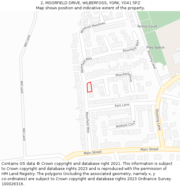 2, MOORFIELD DRIVE, WILBERFOSS, YORK, YO41 5PZ: Location map and indicative extent of plot