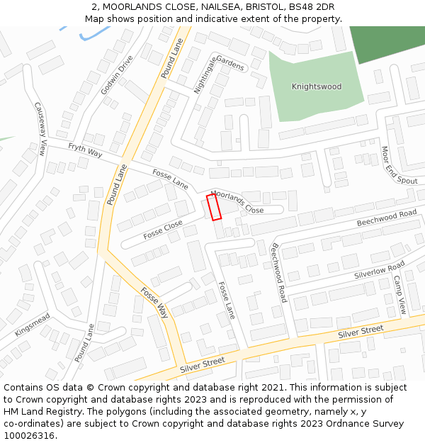 2, MOORLANDS CLOSE, NAILSEA, BRISTOL, BS48 2DR: Location map and indicative extent of plot