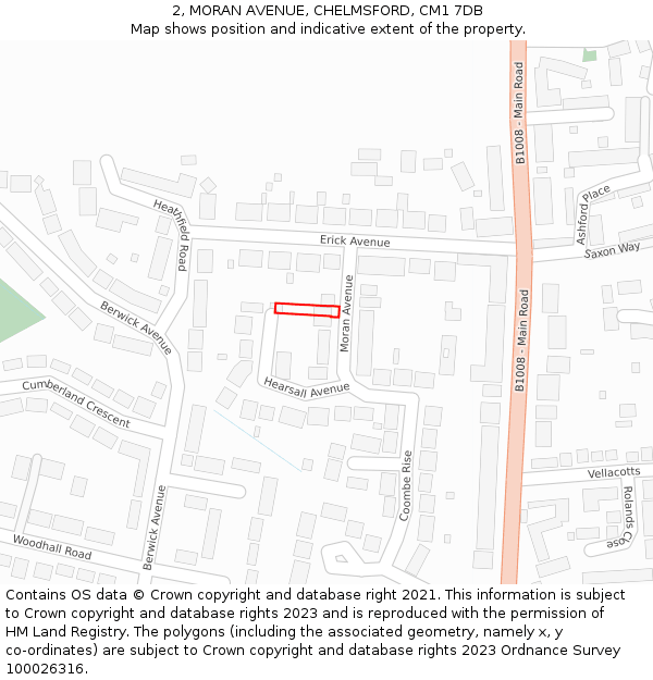 2, MORAN AVENUE, CHELMSFORD, CM1 7DB: Location map and indicative extent of plot