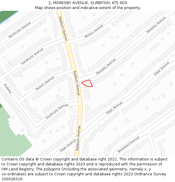 2, MORESBY AVENUE, SURBITON, KT5 9DS: Location map and indicative extent of plot