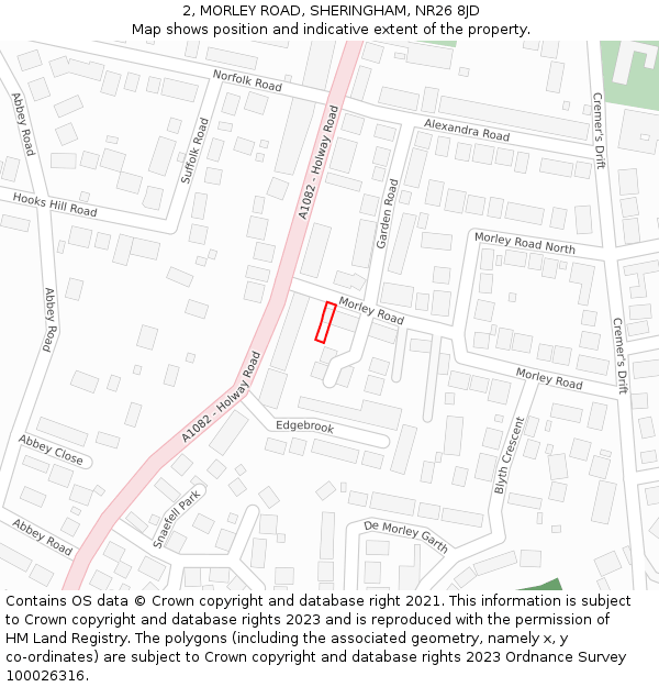 2, MORLEY ROAD, SHERINGHAM, NR26 8JD: Location map and indicative extent of plot