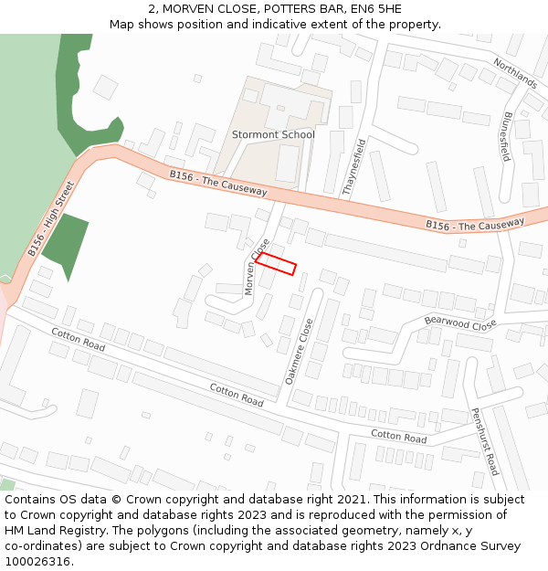 2, MORVEN CLOSE, POTTERS BAR, EN6 5HE: Location map and indicative extent of plot