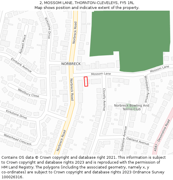 2, MOSSOM LANE, THORNTON-CLEVELEYS, FY5 1RL: Location map and indicative extent of plot