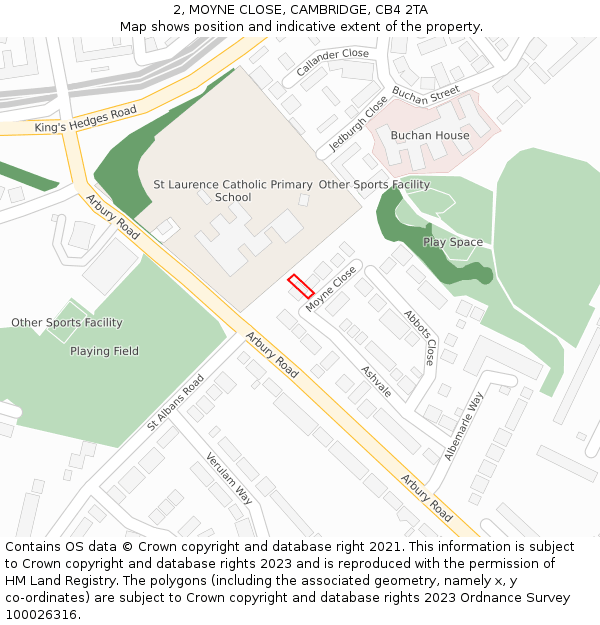 2, MOYNE CLOSE, CAMBRIDGE, CB4 2TA: Location map and indicative extent of plot