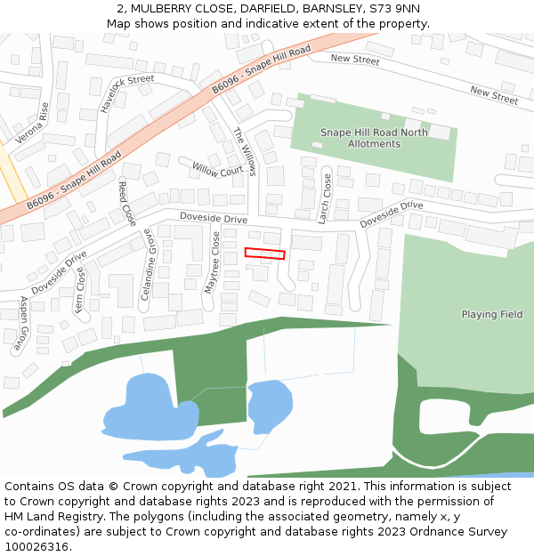 2, MULBERRY CLOSE, DARFIELD, BARNSLEY, S73 9NN: Location map and indicative extent of plot