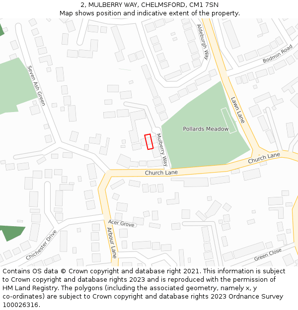 2, MULBERRY WAY, CHELMSFORD, CM1 7SN: Location map and indicative extent of plot
