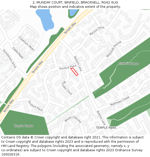 2, MUNDAY COURT, BINFIELD, BRACKNELL, RG42 4UG: Location map and indicative extent of plot