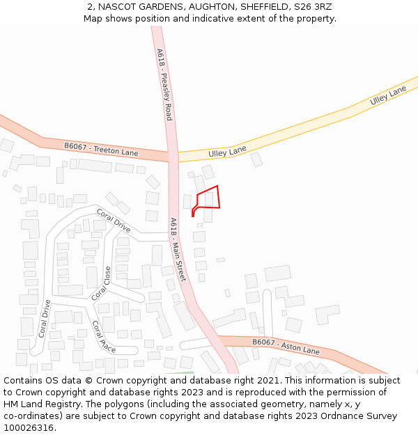 2, NASCOT GARDENS, AUGHTON, SHEFFIELD, S26 3RZ: Location map and indicative extent of plot