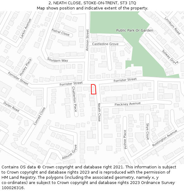 2, NEATH CLOSE, STOKE-ON-TRENT, ST3 1TQ: Location map and indicative extent of plot