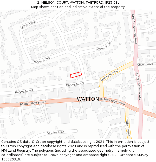 2, NELSON COURT, WATTON, THETFORD, IP25 6EL: Location map and indicative extent of plot