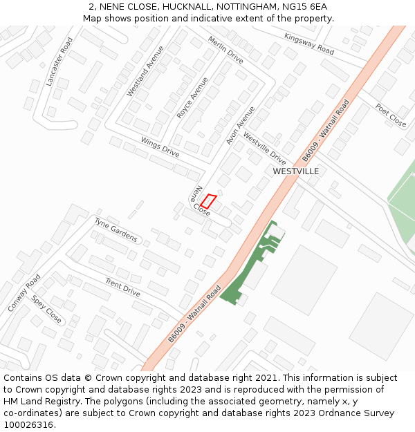 2, NENE CLOSE, HUCKNALL, NOTTINGHAM, NG15 6EA: Location map and indicative extent of plot