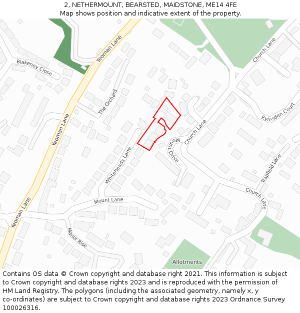 2, NETHERMOUNT, BEARSTED, MAIDSTONE, ME14 4FE: Location map and indicative extent of plot