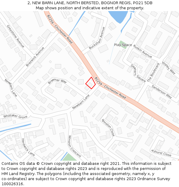 2, NEW BARN LANE, NORTH BERSTED, BOGNOR REGIS, PO21 5DB: Location map and indicative extent of plot