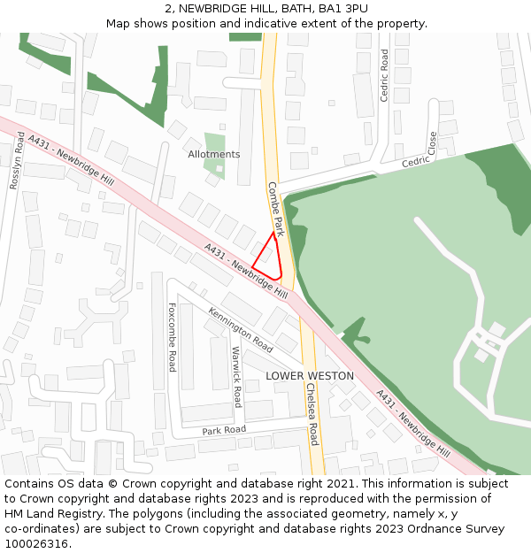 2, NEWBRIDGE HILL, BATH, BA1 3PU: Location map and indicative extent of plot