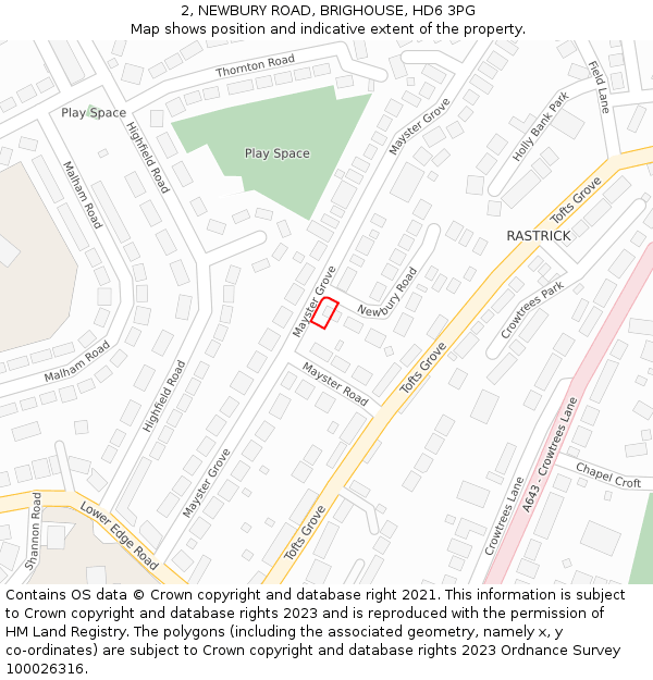 2, NEWBURY ROAD, BRIGHOUSE, HD6 3PG: Location map and indicative extent of plot