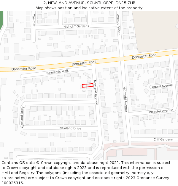 2, NEWLAND AVENUE, SCUNTHORPE, DN15 7HR: Location map and indicative extent of plot