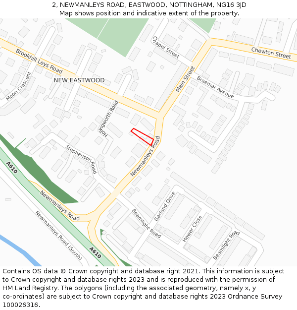 2, NEWMANLEYS ROAD, EASTWOOD, NOTTINGHAM, NG16 3JD: Location map and indicative extent of plot