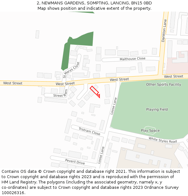 2, NEWMANS GARDENS, SOMPTING, LANCING, BN15 0BD: Location map and indicative extent of plot