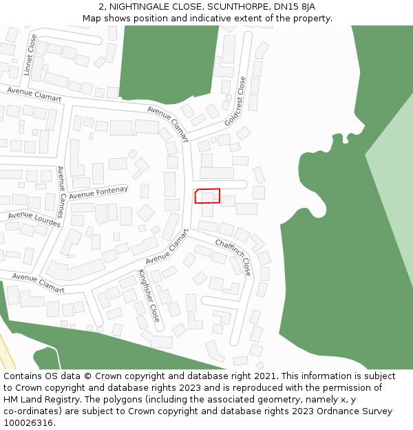 2, NIGHTINGALE CLOSE, SCUNTHORPE, DN15 8JA: Location map and indicative extent of plot
