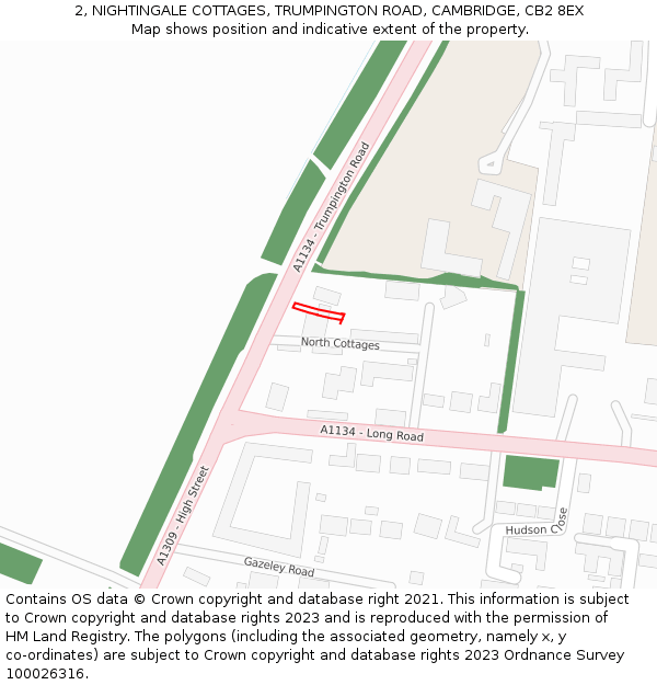 2, NIGHTINGALE COTTAGES, TRUMPINGTON ROAD, CAMBRIDGE, CB2 8EX: Location map and indicative extent of plot