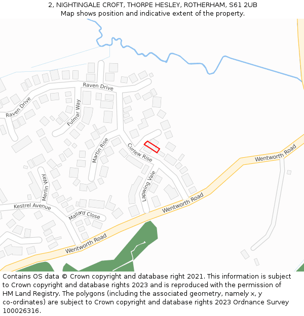 2, NIGHTINGALE CROFT, THORPE HESLEY, ROTHERHAM, S61 2UB: Location map and indicative extent of plot