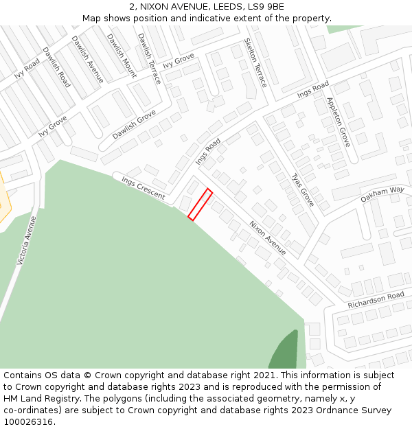 2, NIXON AVENUE, LEEDS, LS9 9BE: Location map and indicative extent of plot