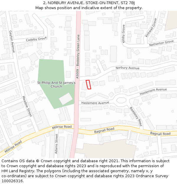 2, NORBURY AVENUE, STOKE-ON-TRENT, ST2 7BJ: Location map and indicative extent of plot