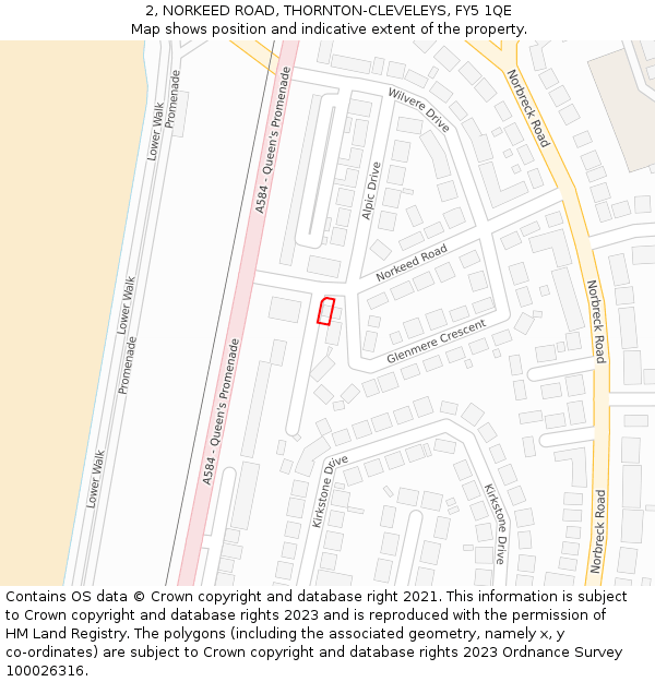 2, NORKEED ROAD, THORNTON-CLEVELEYS, FY5 1QE: Location map and indicative extent of plot