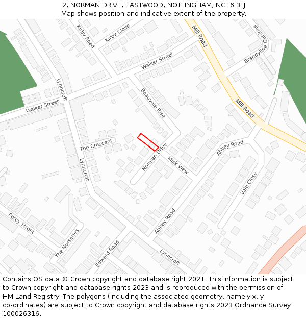 2, NORMAN DRIVE, EASTWOOD, NOTTINGHAM, NG16 3FJ: Location map and indicative extent of plot