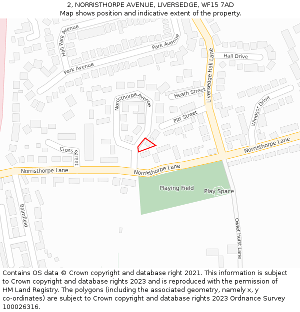 2, NORRISTHORPE AVENUE, LIVERSEDGE, WF15 7AD: Location map and indicative extent of plot