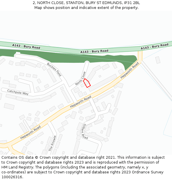 2, NORTH CLOSE, STANTON, BURY ST EDMUNDS, IP31 2BL: Location map and indicative extent of plot