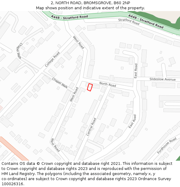 2, NORTH ROAD, BROMSGROVE, B60 2NP: Location map and indicative extent of plot