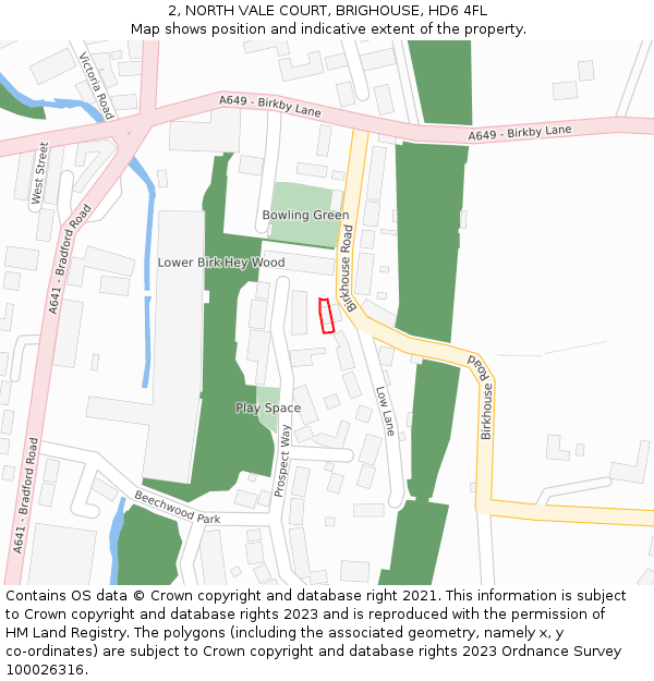 2, NORTH VALE COURT, BRIGHOUSE, HD6 4FL: Location map and indicative extent of plot