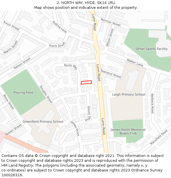 2, NORTH WAY, HYDE, SK14 1RU: Location map and indicative extent of plot