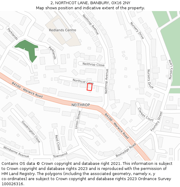 2, NORTHCOT LANE, BANBURY, OX16 2NY: Location map and indicative extent of plot