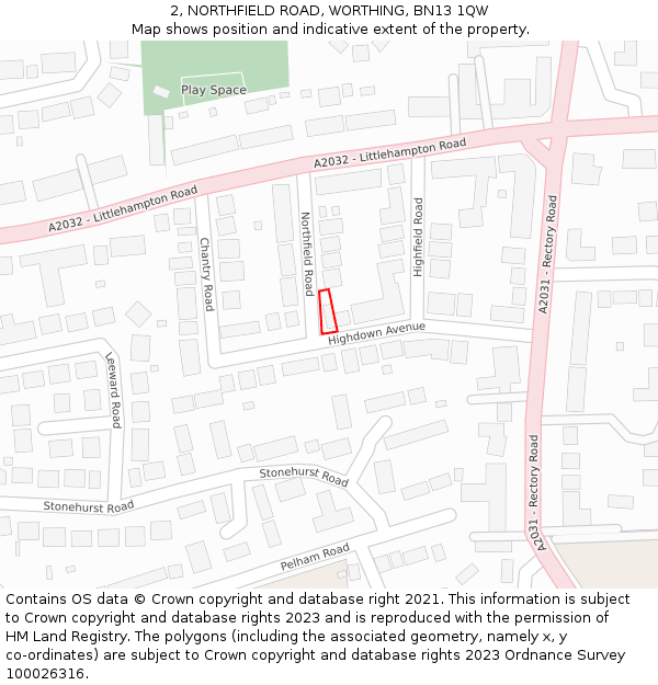 2, NORTHFIELD ROAD, WORTHING, BN13 1QW: Location map and indicative extent of plot